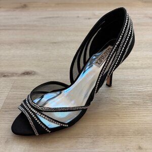 Badgley Mischka Black Crystal Embellished Mesh Heels Shoes Elegant Evening 10M
